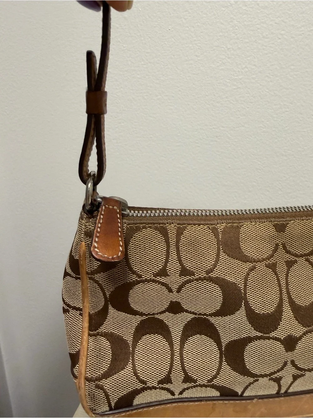 Vintage COACH Signature Canvas Demi Pouch Bag 6094 Brown Tan w/ Dust Bag
